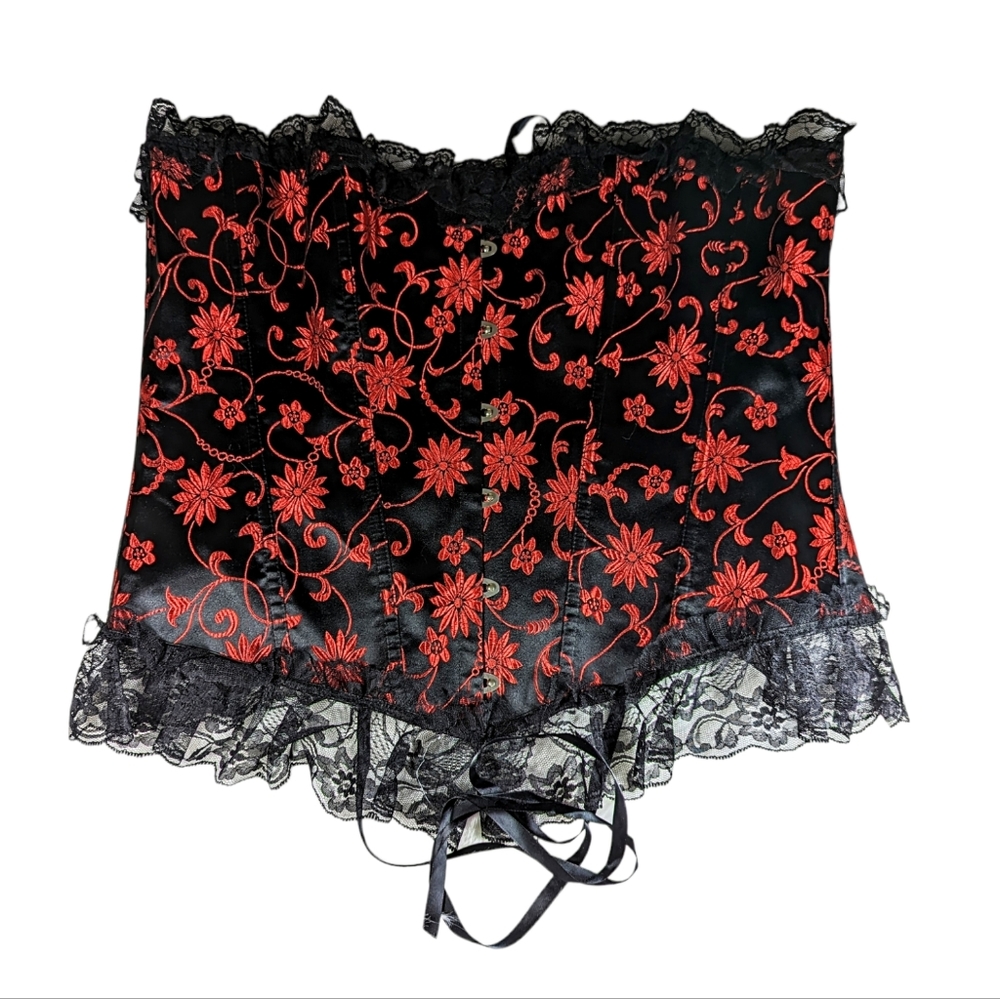 Black And Red Satin Boned Corset Size XL